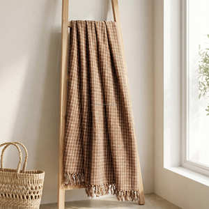 50x60 Inch Neutral <b>Grey</b> Textured Slub Cotton <b>Throw</b> Blanket Handloom Woven Decorative Minimalist Cover - Product Image 3