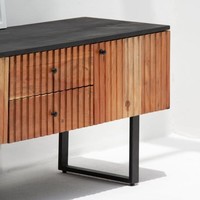 Meuble TV en bois massif Vandana Novara Prime Slat Wood, console de divertissement minimaliste moderne en bois massif