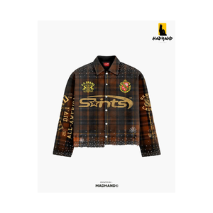 Custom <b>Rhinestone</b> Plaid Flannel Shirt | Distressed Oversized Checkered <b>Jacket</b> | Premium Streetwear Vintage Button Manufacturer - Product Image 1