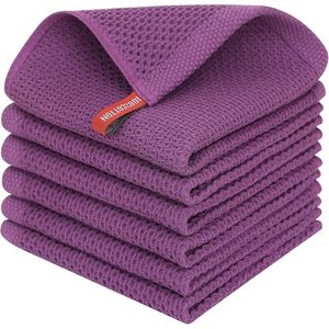 Set di 6 Strofinacci da Cucina Viola in Cotone 100% a Nido d'Ape, Ultra Morbidi e Assorbenti, ad Asciugatura Rapida, 30x30 cm - Product Image 1