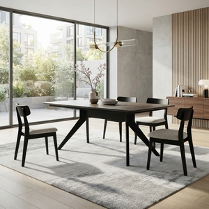 Premium wooden salsa dining table minimalist <b>solid</b> teak <b>wood</b> kitchen dining room rectangular table dinner <b>desk</b> frame spaces unit - Product Image 5