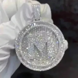 Baguette Cut Moissanite Custom Letter <b>Pendant</b> S925 Sterling <b>Silver</b> <b>Initial</b> <b>Pendant</b> Fully Iced Out Hip Hop Style Jewelry For Men - Product Image 2