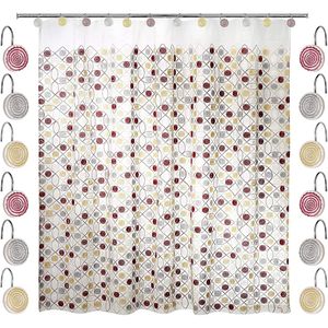 12pc Unique Design Beige Sheer Shower <b>Curtain</b> Set with Fun <b>Hooks</b> Unique D Pattern <b>Curtain</b> for a Stylish Bathroom - Product Image 1