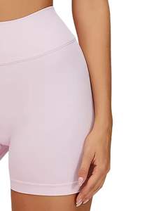 ชุดชั้นในไร้ตะเข็บสำหรับผู้หญิงและกางเกงขาสั้นเอวสูง สีชมพูอ่อน เนื้อผ้านุ่ม ยืดหยุ่น ระบายอากาศได้ดี ชุดกระชับสัดส่วน ชุดออกกำลังกาย ชุดฟิตเนส - Product Image 5