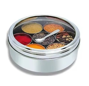 Caja de Almacenamiento de Especias de Lujo, Metálica con Tapa Decorativa, Organizador de Masala para Cocina, Contenedor para Hierbas y Condimentos - Product Image 1