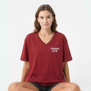 Women's Dark <b>Red</b> V-Neck Short <b>Sleeve</b> T-Shirt Loose Fit 100% Cotton Casual Jersey Print Logo <b>Top</b> Spring Summer - Product Image 4