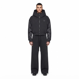 Survêtement Homme Personnalisé en Molleton Bouclette 430 GSM 100% Coton avec Contraste Satiné, Coupe Boxy, Sweat à Capuche Zippé et Pantalon Large, Grammage Lourd, OEM/Personnalisé - Product Image 1