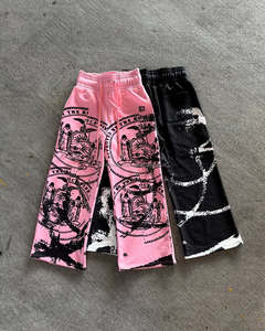 กางเกงวอร์มผ้าฝ้าย100% วินเทจสำหรับผู้ชายกางเกงจ็อกเกอร์เอวสูงสีจางจ็อกเกอร์สำหรับวิ่งจ็อกเกอร์ขากว้างของผู้ชายผ้าไรน์สโตน - Product Image 1