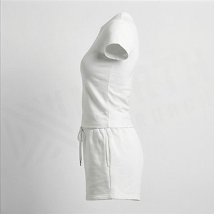 Women's <b>2</b> <b>Piece</b> <b>White</b> Cotton Shorts <b>Set</b> Crew Neck Short Sleeve T Shirt Geometric Print Casual Spring Summer Wear - Product Image 3