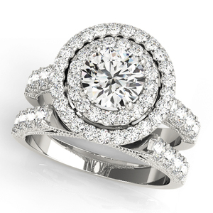 Ensemble de bagues de mariage en or 10K 14K 18K et argent 925 935 avec diamant rond central cultivé en laboratoire certifié IGI et couronne concentrique - Product Image 2