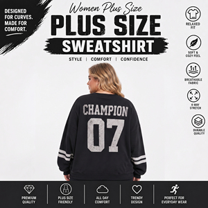 Custom Printed Plus Size Sweatshirt Ladies Long Sleeve French Terry Top Winter Wear Loosed Sports Tee Women Plus Size Sweat Tee - Product Image 2