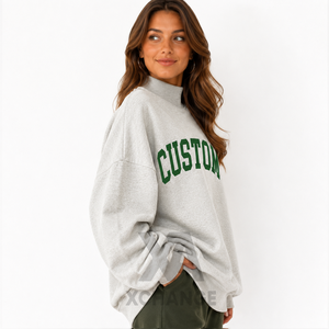 Sudadera Oversize de Cuello Redondo para Mujer, con Cuello Simulado, Bordado con Letras Personalizadas, Gris, Mezcla de Algodón, Tejido de Punto, Invierno - Product Image 2