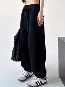 Pantalon droit évasé de qualité supérieure 100% coton léger, respirant, écologique, élégant, décontracté et chic, coupe ample, gris - Product Image 5