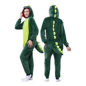 Combinaison en polaire à capuche pour femme, motif dinosaure vert, manches longues, pyjama d'hiver confortable, design de dessin animé doux - Product Image 1