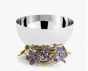 Handmade <b>Metal</b> <b>Bowl</b> With Purple Enamel Flowers Gold Base Flower Design Tableware For Gifting Dining Table And Office Display - Product Image 5