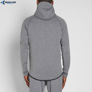 Men's Gray Hooded Fleece Tracksuit Full Sleeve Solid Color Breathable Polyester Lightweight Casual Sporty Autumn Wear Loose Fit - Product Image 6
