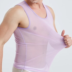 Débardeur côtelé personnalisé pour homme, col rond, uni, basique, sous-vêtement de fitness - Product Image 3