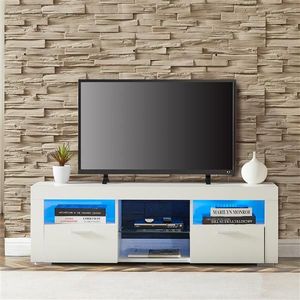 Alto bianco lucido Morden LED-Lit TV Stand assemblato per salotto o camera da letto mobile anteriore alto bianco lucido - Product Image 3
