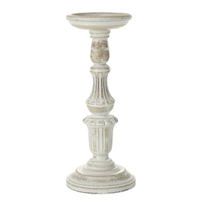 Candelabro de Resina Rústico Antiguo, Portavelas Tallado Retro, Portavelas Blanco Desgastado para Chimenea o Repisa - Product Image 1