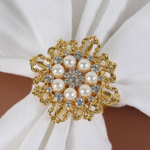 <b>Silver</b> Metal Pearl <b>Napkin</b> Ring Flash I Rhinestone Metal <b>Napkin</b> Holder Nordic Style Mother-of-pearl Wedding Party Table Decor - Product Image 3