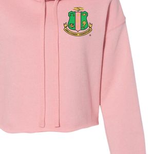 Sudadera con Capucha Corta de Felpa Rosa Claro para Mujer, con Estampado del Escudo Verde, Ropa de la Hermandad Griega Bella Canvas, OEM ODM - Product Image 6