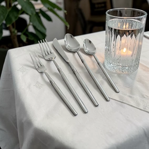 Minimalist Metal Cutlery Set <b>Mirror</b> Finish Long Handle Silver Plated Dishwasher Safe Wedding Dinner Spoon Fork Knife - Product Image 4