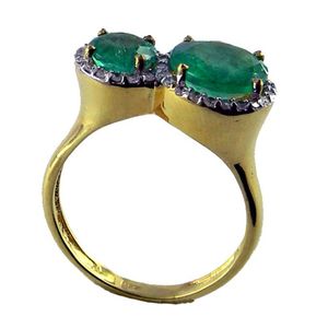 Bijoux de mariage en or 14 carats, émeraude, diamant, pierres précieuses, bijoux pour femmes, or véritable, bague de luxe - Product Image 2