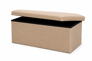 Banc de rangement moderne pliable en tissu de qualité supérieure, couleur beige neutre, pour salon, appartement et hôtel - Product Image 2
