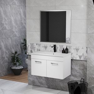 Mobile Bagno Sospeso da 32 Pollici con Lavabo e Specchio, Doppia Anta, Telaio in Alluminio Argento - Serie C-Bathroom - Product Image 6