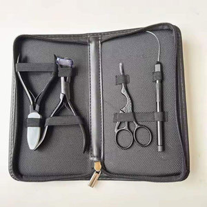 Black Professional Hair <b>Extension</b> Kit Micro <b>Bead</b> Pliers Loop Needle Pulling Hook and Scissors Set Complete Hair <b>Extension</b> - Product Image 1