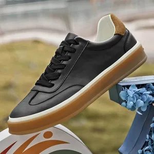 Chaussures en cuir véritable noir et blanc pour hommes, baskets décontractées, baskets cool pour jeunes, chaussures de skateboard polyvalentes pour hommes, Tenis Masculino - Product Image 4