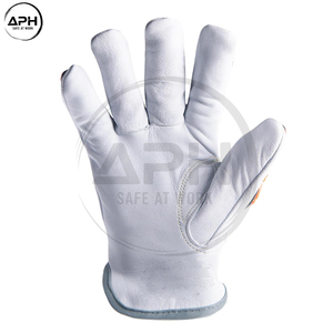Premium Leather Work <b>Gloves</b> Reinforced <b>Knuckle</b> Finger Panels Orange Grip Workwear <b>Gloves</b> For Mechanic Workshop Industrial - Product Image 2