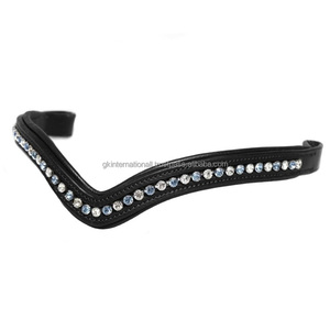 Lujo azul cielo y cristales transparentes en forma de V Banda de cejas de caballo acolchada negra en tamaños de mazorca completos Se acepta pedido al por mayor - Product Image 4