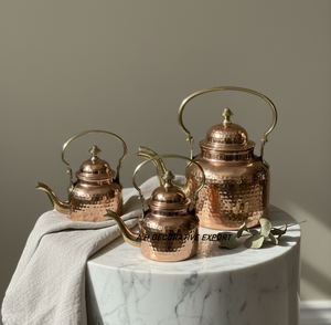 Teteras de Cobre Martillado Hechas a Mano con Asa de Latón, Utensilios de Cocina Tradicionales Ecológicos y Reciclables para Uso Doméstico y Hotelero - Product Image 6