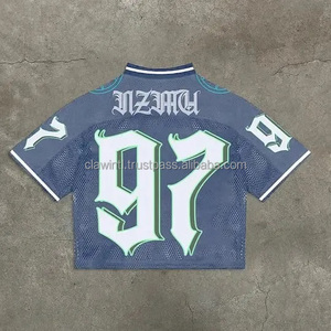 Trendy Streetwear Retro Crop American Football Jersey Custom Heat-Transfer Printing <b>Mesh</b> Boxy <b>Short</b> 100% Polyester Breathable - Product Image 4