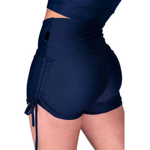 Women's <b>Navy</b> High Waist Shorts Solid Color Sporty Style With Side Tie Detail Quick Dry Knitted Fabric - Product Image 2