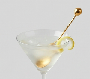Cuillères à bar en acier inoxydable doré avec manches en spirale et extrémités sphériques, design minimaliste pour les fêtes - Product Image 3