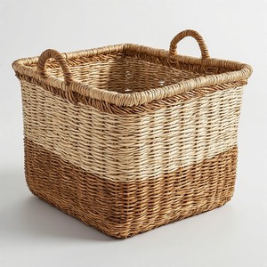 Strong Handmade Woven Seagrass <b>Basket</b> with Handles for Kitchen <b>Bathroom</b> & Living Room Storage-Durable Multifunction Design - Product Image 4