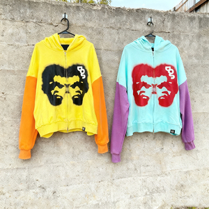 Sweat à capuche unisexe zippé avec broderie graphique personnalisée, épaules tombantes, coupe oversize, épais et imperméable - Product Image 2