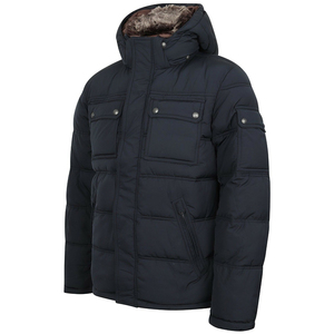 Chaqueta Acolchada con Capucha para Hombre, Color Azul Marino, Cortavientos, de Poliéster, para Invierno, Cierre de Cremallera, Corte Regular, Forro de Piel Sintética - Product Image 4