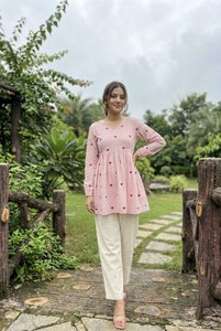 <b>TOP</b> AND PENT SET COTTON WITH HEART WMBROIDDERY WORK WITH FULL SLEEVE FULLY STITCHED V NECK <b>LINEN</b> COTTON - Product Image 4