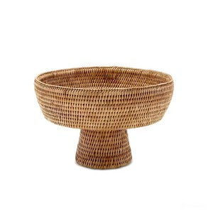 Bol décoratif en rotin écologique sur piétement, grand bol de service tressé, corbeille à fruits sur pied pour cuisine et salle à manger, vente en gros - Product Image 1