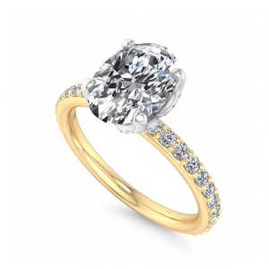 Anillo de Compromiso con Diamante Cultivado en Laboratorio de Corte Ovalado, Halo Oculto, Banda Pavé, Solitario, Oro, Anillo de Propuesta, Certificado IGI, Aniversario Nupcial - Product Image 6