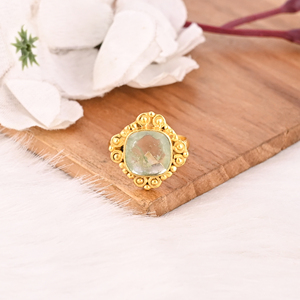 Anillo de Latón con Piedras Preciosas Hechas a Mano y Cristal Aqua Crackle Chapado en Oro para Mujer - Product Image 2