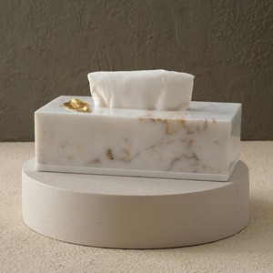 White <b>Marble</b> With Gold Leaf Accent Luxury Tissue Box Holder For Home Party And Kitchen Decor Elegant Stylish Napkin Storage Box - Product Image 4