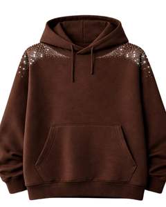 Sweat à capuche marron foncé avec strass, coupe oversize, en molleton épais, avec poche kangourou, personnalisable, pour homme, style streetwear - Product Image 1
