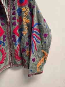 Handmade Breathable Sage Grey Velvet Suzani Jacket <b>Women</b> Multicolor Floral Embroidery Boho Chic Ethnic Winter <b>Coat</b> Wholesale - Product Image 4