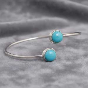 Natural Sleeping Beauty Turquoise Open <b>Bangle</b> <b>Bracelet</b> 925 Sterling <b>Silver</b> 14K Gold Plated December Birthstone Jewelry - Product Image 4