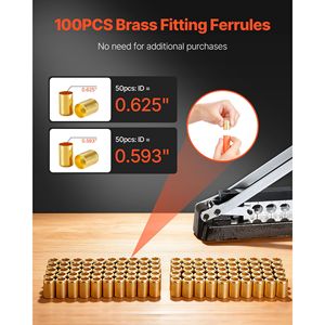 Set di Pinze Crimpatrici Professionali per Tubi e Ferule, 100 Ferule (0.593" 0.625" ID) per Strumento di Crimpatura Standard da Banco (0.44") - Product Image 3