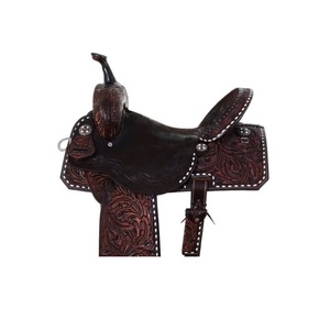 Selle de cheval Western en cuir marron, à motif floral, façonnée à la main, avec assise rigide, pour le roping et l'équitation de trial - Product Image 2